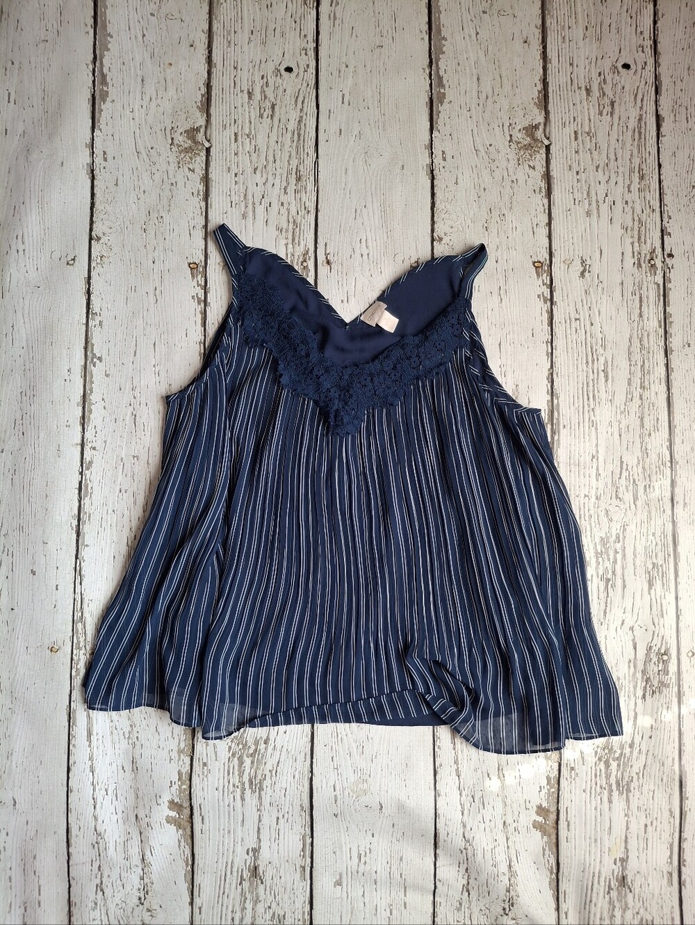 Chico's Navy Striped Lace-Trim Cami